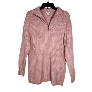 L.L.Bean Women's Pink‎ Cozy Cloud Ribbed Quarter Zip Wool Blend Sweater Size L